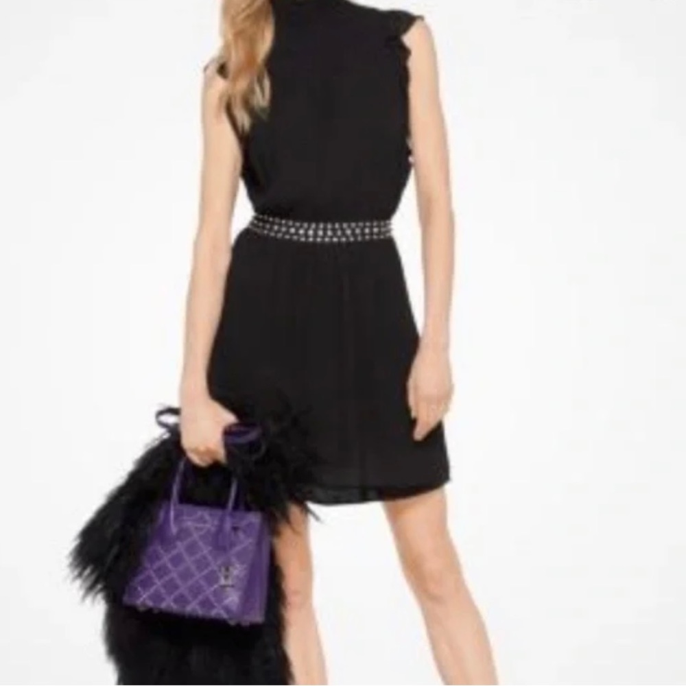 Michael Kors MICHAEL Black, Mock Neck, Studded, Flutter Sleeve Dress